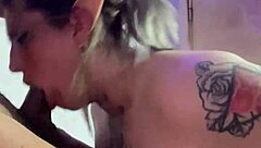 blonde with huge tits deepthroats black cock homemade