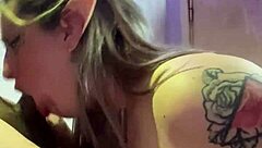 blonde with huge tits deepthroats black cock homemade