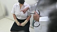 Doctor examines patient in hospital closely