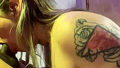 blonde with huge tits deepthroats black cock homemade