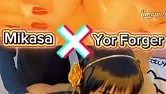 yor forger x mikasa cosplay babes, which one's naughtier begging for cock?