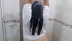 Colombian BBW Fingers Wet Pussy in Steamy Bathroom Tease