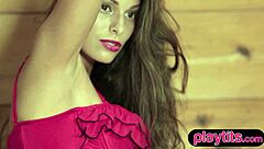 petite hungarian milf strips tanned body perky small tits