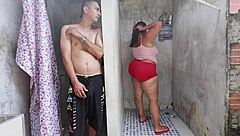 Neighbor's tits drenched in cum after unexpected rough pounding?