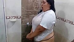 Colombian BBW Fingers Wet Pussy in Steamy Bathroom Tease