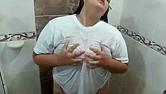 Colombian BBW Fingers Wet Pussy in Steamy Bathroom Tease