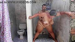 Neighbor's tits drenched in cum after unexpected rough pounding?