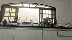 Sogro Watches Exhibitionist Flashing Panties While Washing Dishes