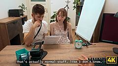 Hunt4k. Desperate Striptease Leads to Ripped Clothes Office Fuck