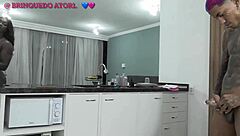 Quick bathroom bang with sexy black babe