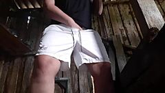 village brunette masturbates secretly in barn clothes on