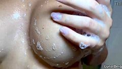 soapy milf in shower teases her huge tits, wet pussy and juicy ass up close 😍