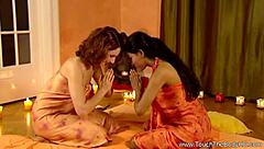 Oiled indian couple's deep tantra massage intimacy