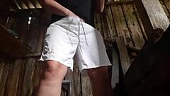 village brunette masturbates secretly in barn clothes on