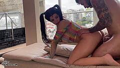 Petite big tits submissive slut humiliated with milk creampie rough fuck