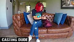 Amateur redhead latina gives sloppy head on huge cock