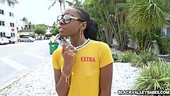 Ebony babe anne amari slurps big white cock