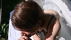 Stepsister's Bath Leads to Juicy Outdoor Blowjob Cowgirl Ride