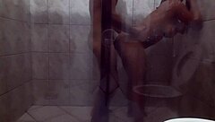 big couple enjoys steamy bathroom sex session