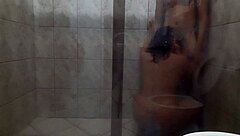 big couple enjoys steamy bathroom sex session