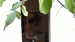 sexy wife showers naked outdoors neighbor watches handjob