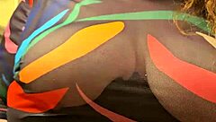 Horny BBW secretary flashes massive tits and panties casually