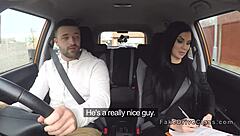 Busty milf examiner devours massive cock in car blowjob frenzy