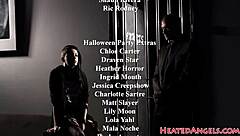 goth babe rimmed deep while riding cock in threesome