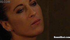 naked blonde slave humps mistress legs to explosive lesbian orgasm