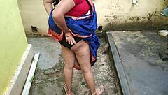 Watching mature pee in backyard leads to outdoor quickie cum on tits