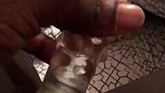 Caribbean accent babe moans shaving pussy with dildo orgasm