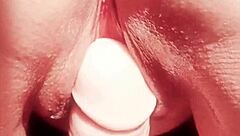 Mature Oiled Wife Teases Shaved Pussy Lips Close Up