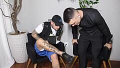 businessman pays debt with hot lingerie tattooed amateur wife