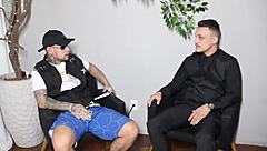 businessman pays debt with hot lingerie tattooed amateur wife