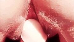 Mature Oiled Wife Teases Shaved Pussy Lips Close Up