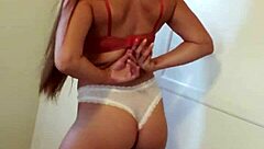 18yo thick latina with braces strips rubs pink pussy