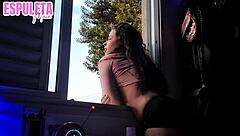 morena chats with neighbor showing off at window