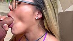 The tattooed stud pounds hot blonde babe's juicy pussy relentlessly in steamy encounter