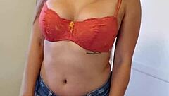 18yo thick latina with braces strips rubs pink pussy