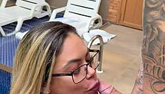 The tattooed stud pounds hot blonde babe's juicy pussy relentlessly in steamy encounter