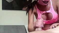 perfect milf deepthroats in fishnets heels swallows cum!