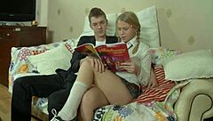 Blonde Teen Sucks Monster Cock in Sheer Lingerie Tease