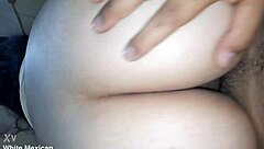 Teen girlfriend rides cowgirl with big white ass shaved