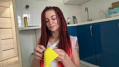 guy shows casual kitchen cleaning with mature milf massage