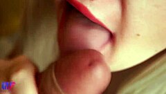 close-up amateur blowjob ends with cum swallow