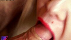 close-up amateur blowjob ends with cum swallow