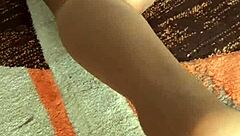 Ebony Teases Long Legs And Sexy Feet In Sheer Nylons Close Up