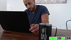 Chubby Teen Sucks Cock Behind Milf's Back In Secret Big Tits 3some Tease