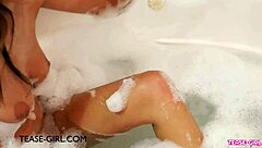 charming brunette teen beauty relaxes in steamy bath casting photoshoot tease