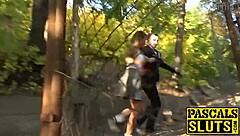 Bound english submissive takes rough outdoor maledom creampie vibrator torment